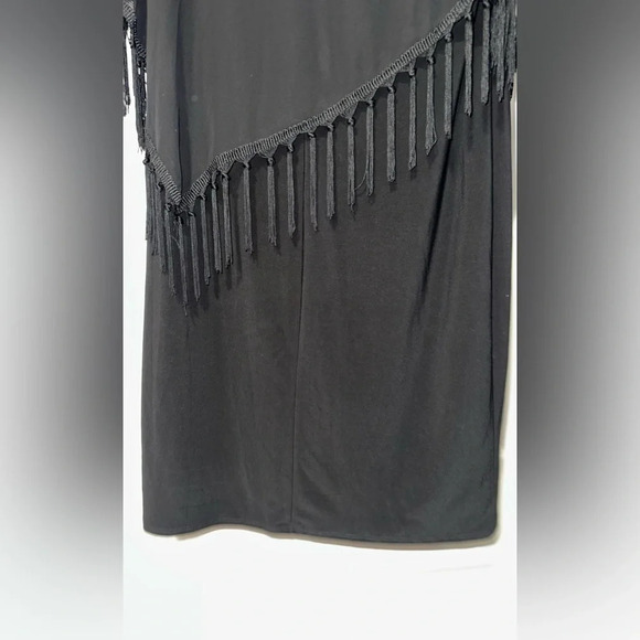 R & M Richards Black Dress Sleeveless Sheer fringed attached poncho - Picture 7 of 7